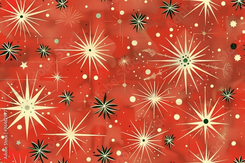 1950s subtle vintage christmas pattern on red background