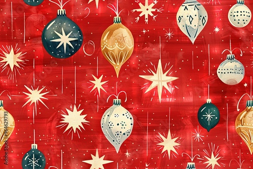 1950s subtle vintage christmas pattern on red background