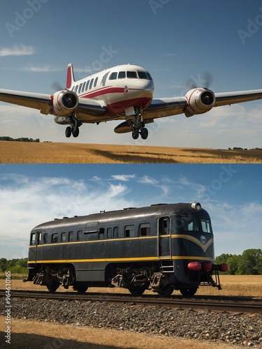 Four-panel comic strip depicting a woman's journey with a plane, train, and wine.