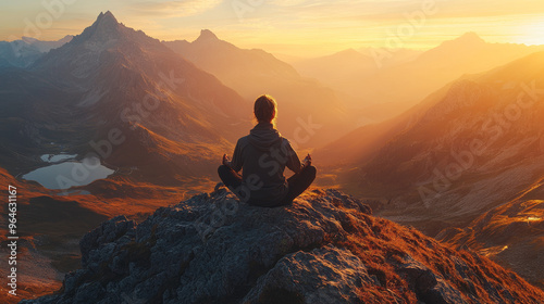 Meditation on a Mountaintop at Sunset - Tranquil Landscape Photography