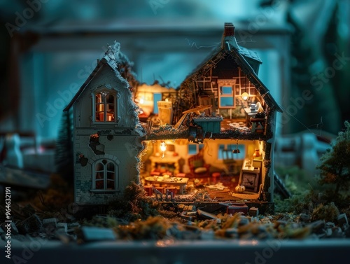 Sweet yet unsettling dollhouse attraction, cute decorations with a spooky twist photo