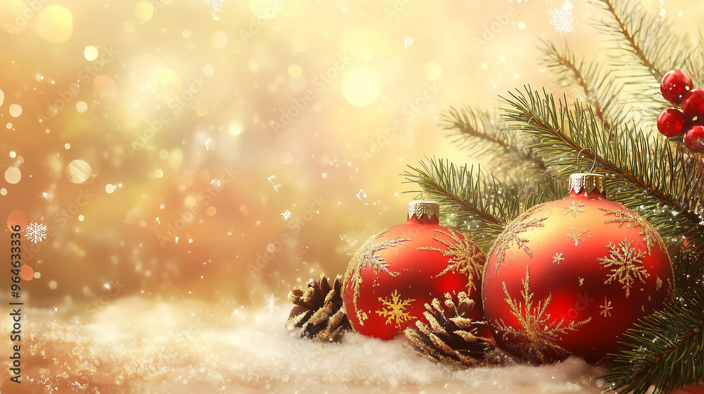 A Christmas tree with two festive ornaments on it A Christmas tree with two festive ornaments on it