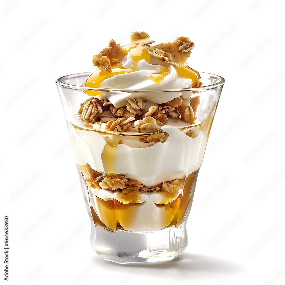 a glass of yogurt with berries and granola on white background. a glass of yogurt with berries and granola on white background.