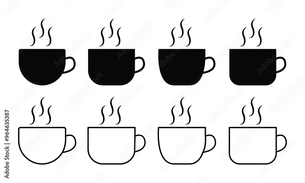 Obraz premium Coffee cup icon set. Coffee black vector icon set. Cups of coffee tea symbol collection. Vector Illustration.