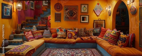 Bohemian retreat with vibrant decor.