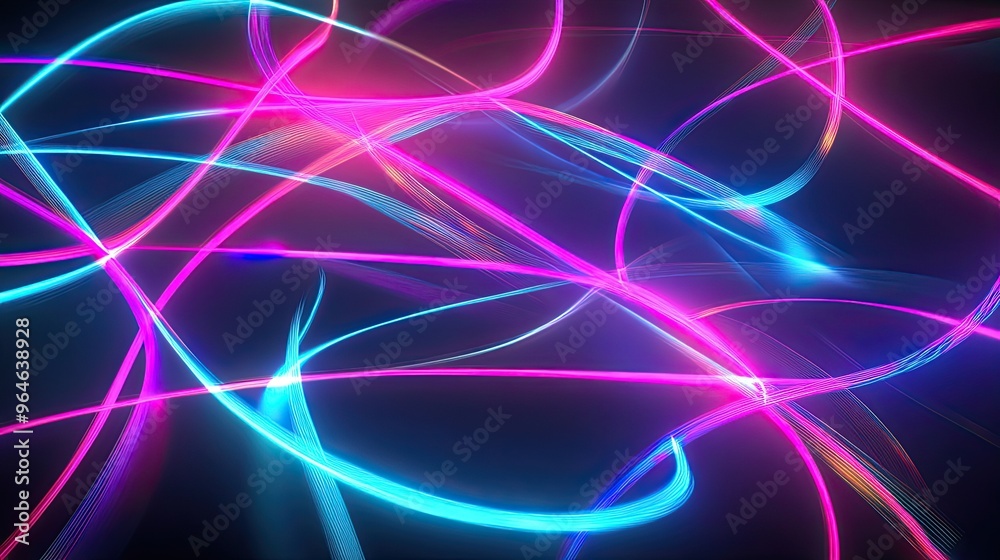 Neon Futurism - Dynamic Intersection of Abstract Lines on Dark Background Neon Futurism - Dynamic Intersection of Abstract Lines on Dark Background