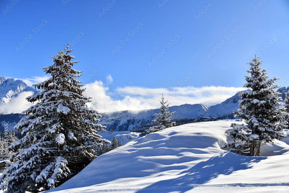 Fototapeta premium Courchevel ski resort view by winter