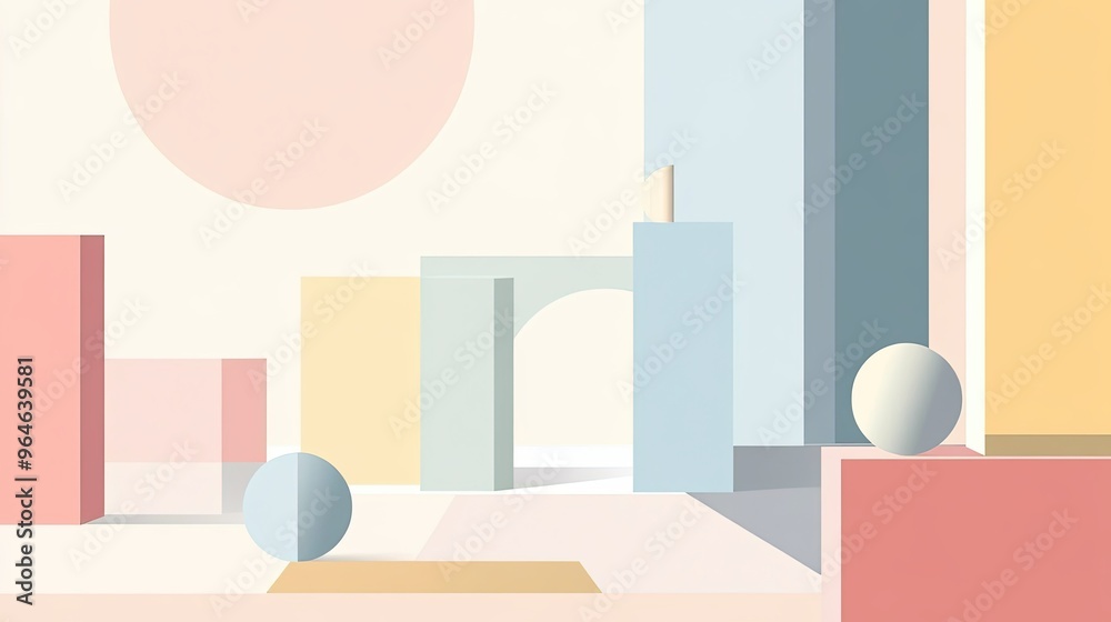 Serene Geometric Harmony - Minimalistic Design with Soft Pastel Shapes for Calm and Simplicity Serene Geometric Harmony - Minimalistic Design with Soft Pastel Shapes for Calm and Simplicity