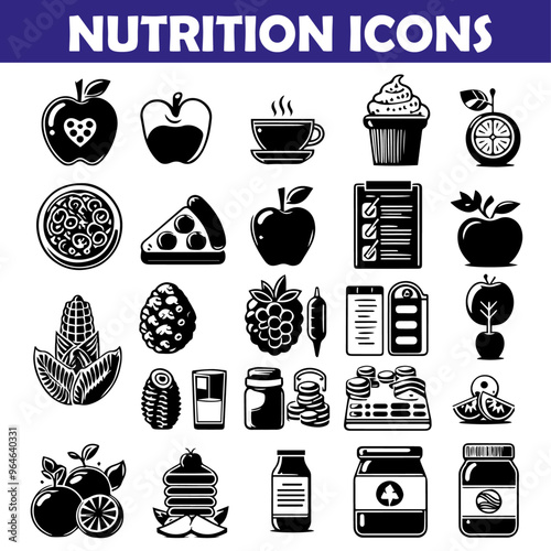 Nutrition nad diet icons set vector illustration