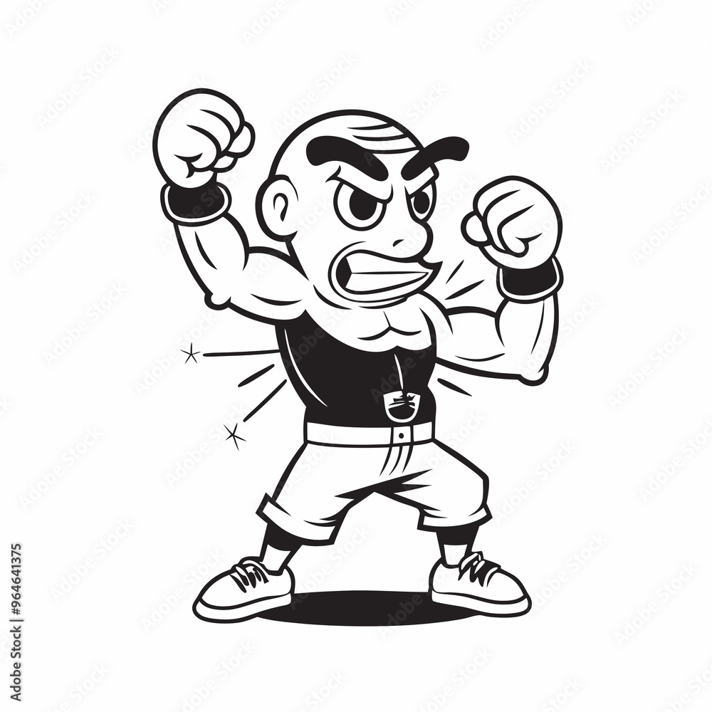 boxer ready to fight on white background. doodle art boxer ready to fight on white background. doodle art