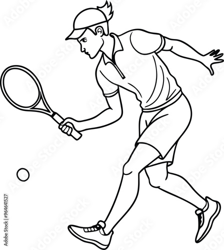 tennis player line art vector illustration