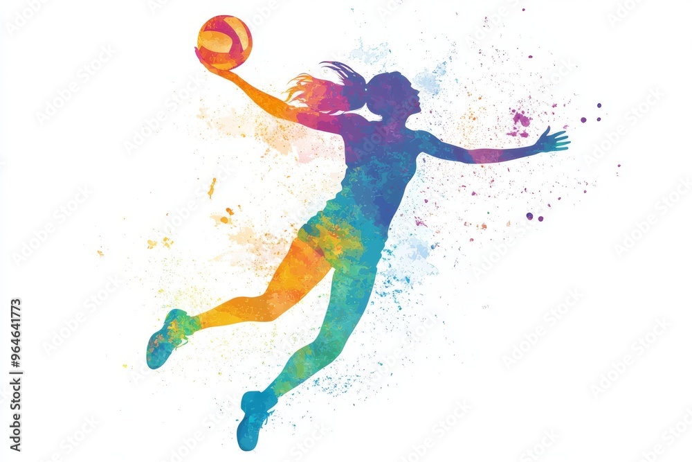 Φωτογραφία Vibrant abstract painting of a female volleyball player diving for the ball