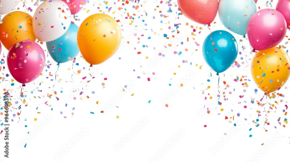 Festive background with gold balloons and scattered golden confetti. Premium background for a festive birthday celebration.. Design of a postcard, banner, website Festive background with gold balloons and scattered golden confetti. Premium background for a festive birthday celebration.. Design of a postcard, banner, website