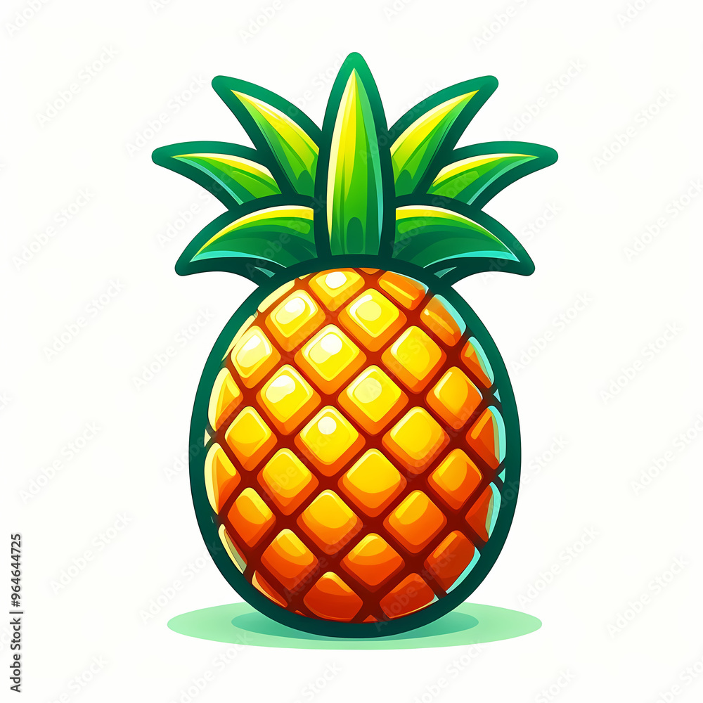 Colorful pineapple icon isolated on white background, tropical fruit pineapple emoji, ideal for exotic food, summer themes, and healthy lifestyle designs. Colorful pineapple icon isolated on white background, tropical fruit pineapple emoji, ideal for exotic food, summer themes, and healthy lifestyle designs.