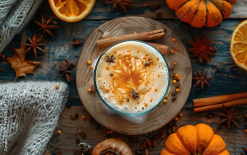 Pumpkin Spice Latte with Autumn Decorations