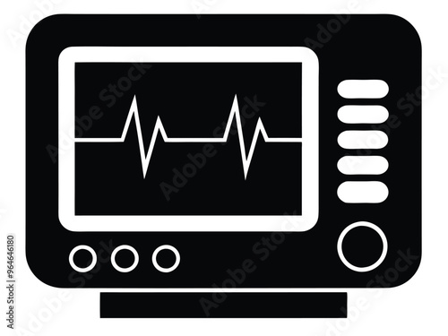 ECG Monitor Icon with Heartbeat Line in Black Silhouette