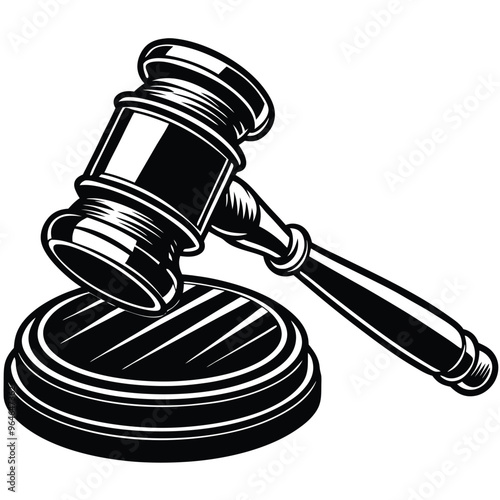 Judge's Gavel Striking Sound Block in Black Silhouette