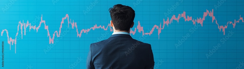 Worried Businessman Observing Falling Interest Rate Graph during Economic Downturn, Copy Space Available for Text Worried Businessman Observing Falling Interest Rate Graph during Economic Downturn, Copy Space Available for Text