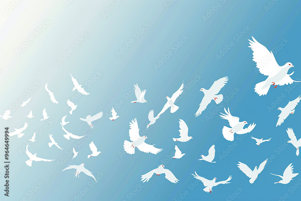 Seamless vector pattern featuring birds, butterflies, and fish in flight against a blue sky, with a natural and artistic design suitable for wallpaper or decoration