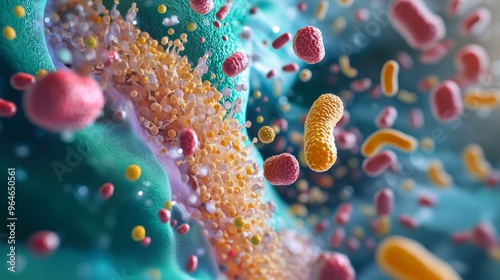 3D Illustration of Colorful Microorganisms in a Microscopic World