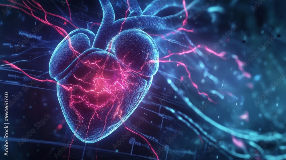 Abstract Human Heart with Neon Lines and Energy Flow Abstract Human Heart with Neon Lines and Energy Flow