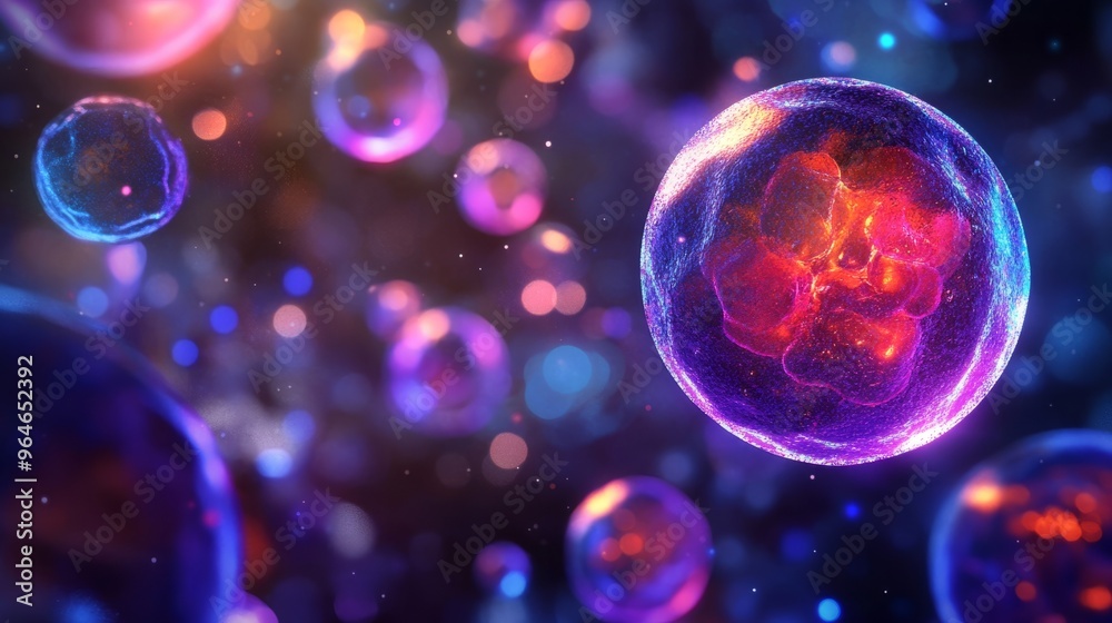 Abstract Cell Biology Concept Glowing Cell Structure with Bokeh Background Abstract Cell Biology Concept Glowing Cell Structure with Bokeh Background