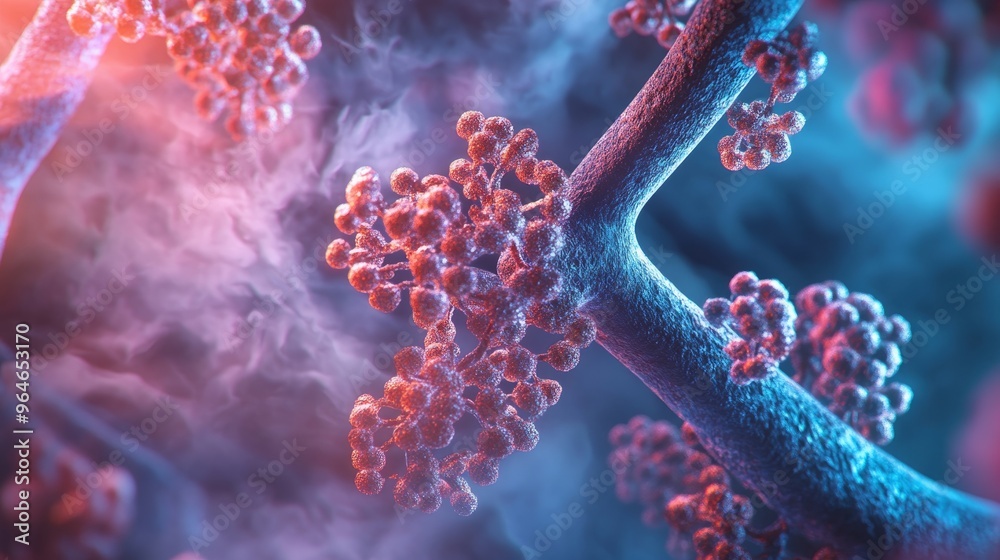 Fototapeta premium Abstract Macro Shot of Microorganisms with Pink and Blue Lighting