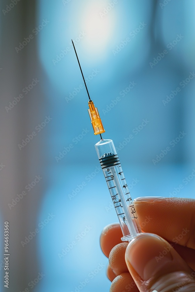 close up syringe vaccination injection. Selective focus