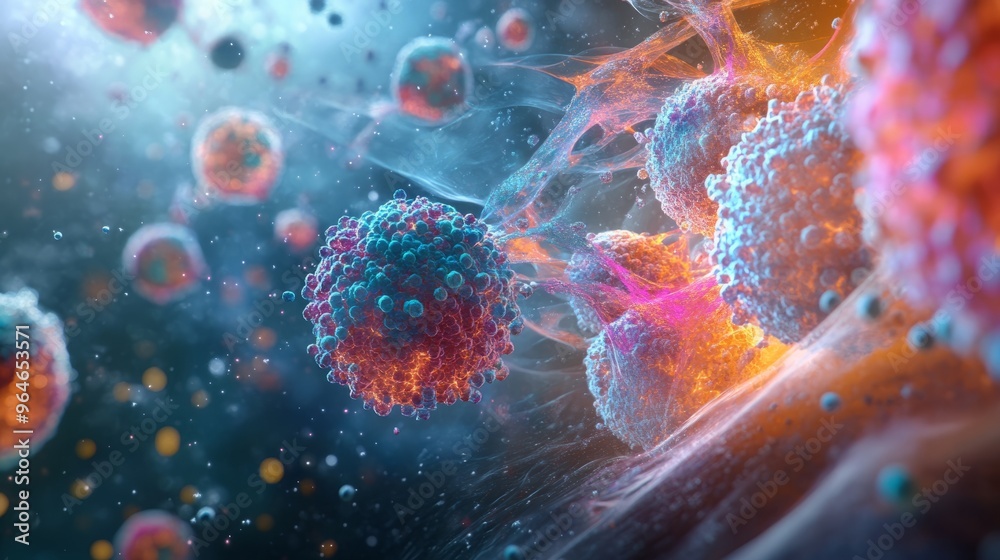 Naklejka premium Abstract 3D Render of Colorful Cells or Virus