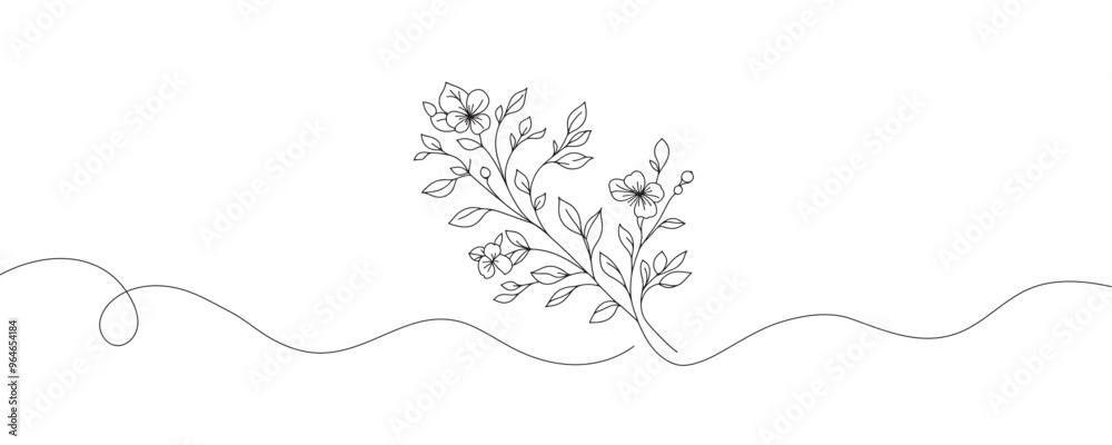 The flower is drawn as a continuous line. Vector illustration The flower is drawn as a continuous line. Vector illustration