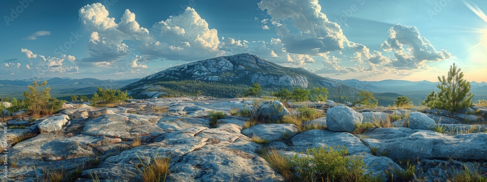 A massive granite dome with hiking trails and panoramic views. A massive granite dome with hiking trails and panoramic views.