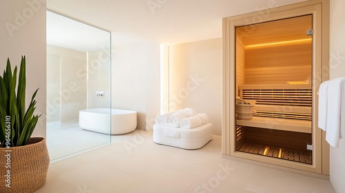 Elegant spa suite with a private sauna and steam room, representing ultimate relaxation