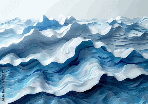 Paper Tsunami Representing Overwhelming Bureaucracy in Business - Minimalistic Vector Illustration of Waves of Paperwork in Blue Tone