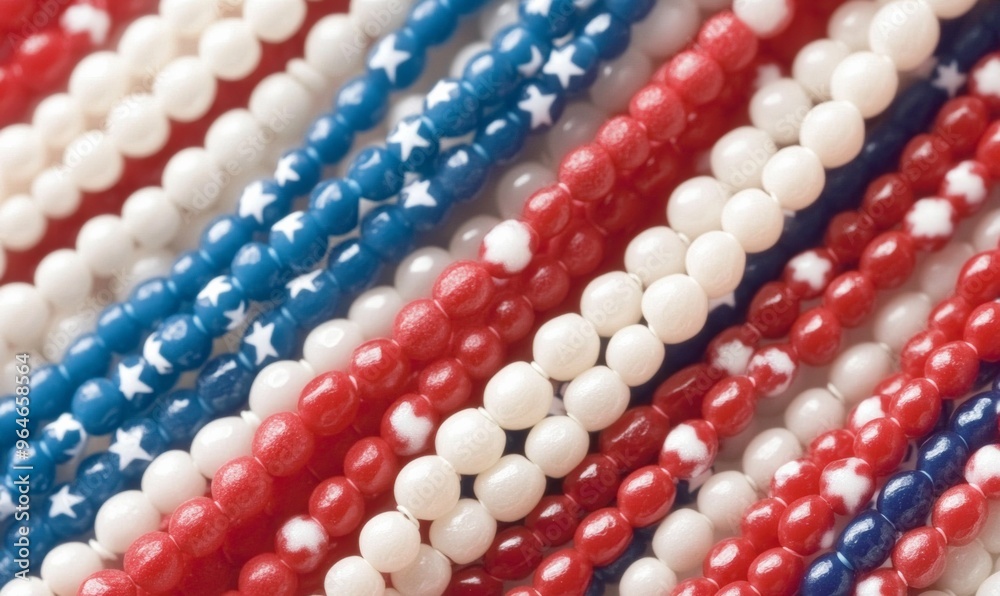 Red, White, and Blue Beads Forming American Flag - Patriotic Jewelry Showcasing Creativity and Cultural Expression - Colorful Daytime Image Red, White, and Blue Beads Forming American Flag - Patriotic Jewelry Showcasing Creativity and Cultural Expression - Colorful Daytime Image