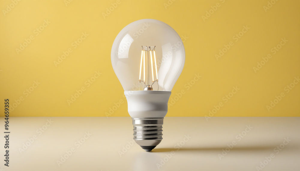 Ampoule lampe culot lumière électricité idée allumer cerveau fond jaune.