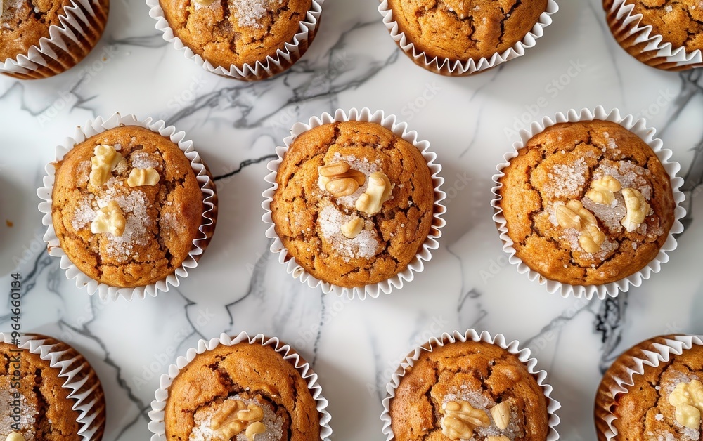 Delicious walnut muffins on a marble surface Delicious walnut muffins on a marble surface