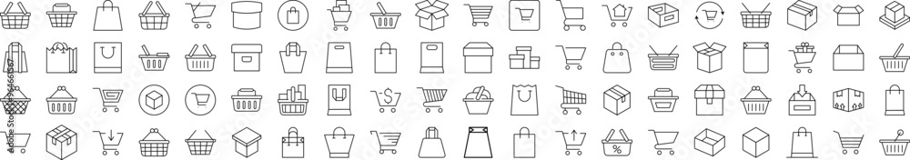 Shopping Cart, Bag, Delivery Icon Set for UI, Placards, Books, Apps. Editable Stroke. Suitable for Web Sites, Books, Cards, Apps