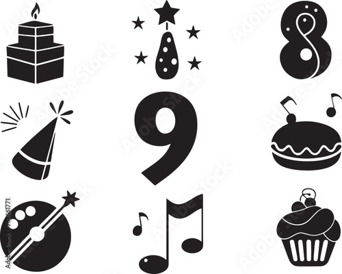 Birthday Song Dark Silhouette Shapes Vector Set