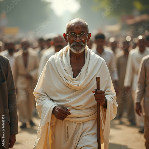 Mahatma Gandhi (Gandhiji) walking among Young people during Dandi March demanding India's Independence photo