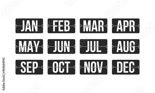 12 months short names flip board. Retro style analog clock plates.