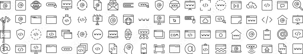 Web Page, Design, Programming Picture Collection. Editable Stroke. Perfect for Infographics, Articles, Books, Flyers, Banners Web Page, Design, Programming Picture Collection. Editable Stroke. Perfect for Infographics, Articles, Books, Flyers, Banners