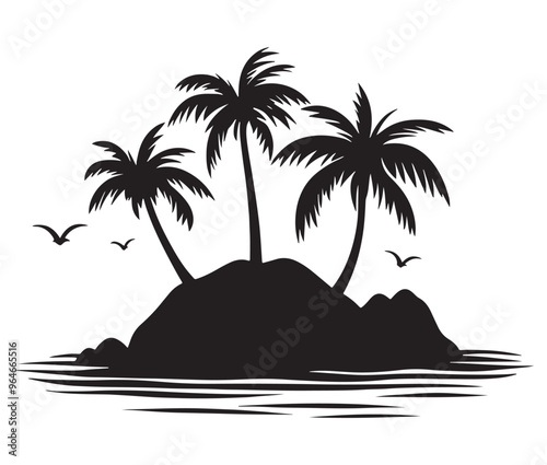 Tropical island with palm trees silhouette on the beach Summer vacation vector