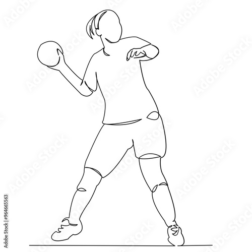 One continuous single drawing line art doodle girl, sport, handball, action, player. Isolated image hand draw contour on a white background
