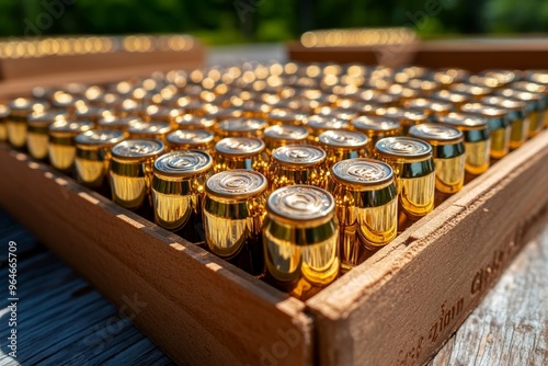 Ammo box filled with rounds stacked in perfect order, ready for a long day at the shooting range