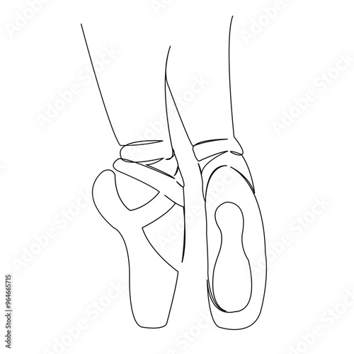 One continuous single drawing line art doodle ballet, leg, dance, shoe, ballerina, art, theater. Isolated image hand draw contour on a white background
