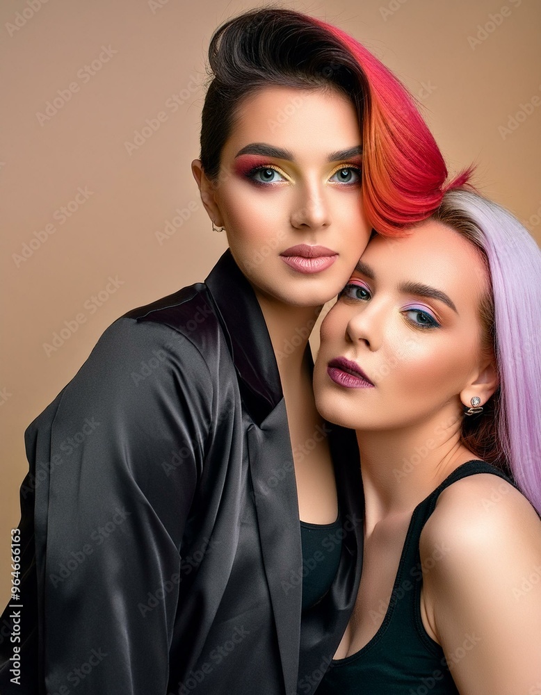 Young lesbian couple. LGBT community. Gay pride. Young lesbian couple. LGBT community. Gay pride.
