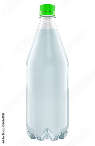 One Plastic Water Bottle, full of water. 3D rendering isolated on transparent background