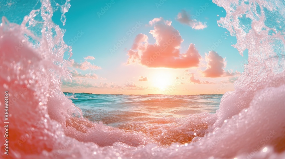 Fototapeta premium A panoramic view of a sunset over the ocean, showcasing the beauty and power of nature.