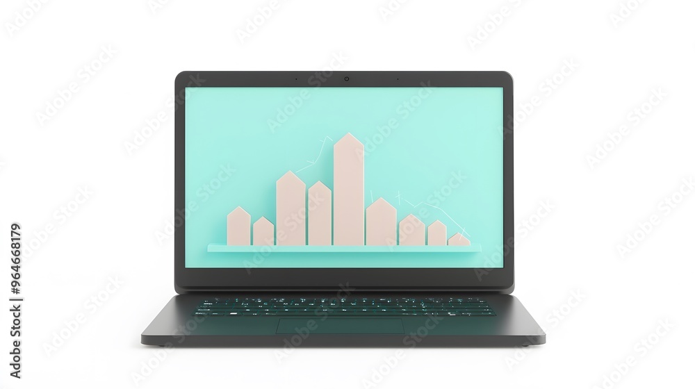 Laptop Screen Showing Bar Chart   Business Growth   Success