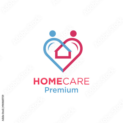 House care and happy family home logo design with love symbol modern vector illustration.